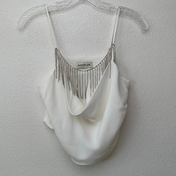 Nicholas Rhinestone Fringe Cowl Neck Ivory Crop Top – Women’s M - Picture 2 of 13
